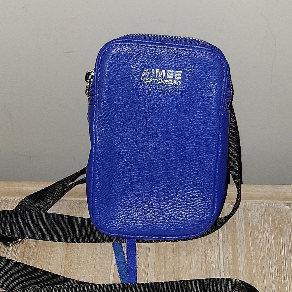 Aimee Kestenberg Leather Just saying Stadium Crossbody Blue Mini Phone Purse Bag